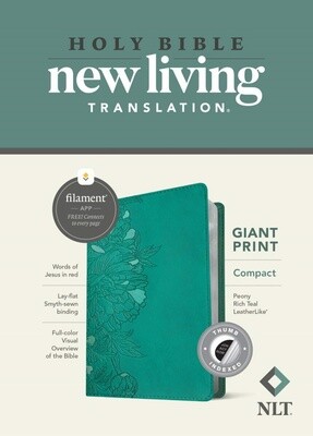 NLT Compact Giant Print Bible, Filament-Enabled Edition, LeatherLike, Peony Rich Teal, Indexed
