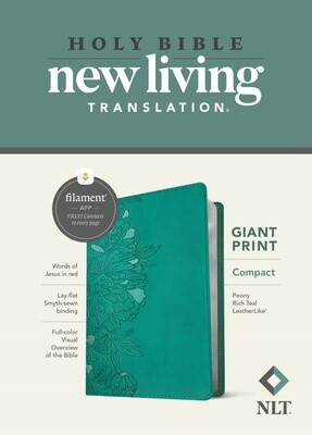 NLT Compact Giant Print Bible, Filament-Enabled Edition, LeatherLike, Peony Rich Teal