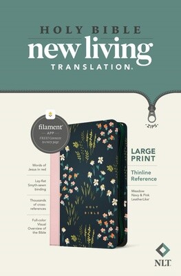 NLT Thinline Large Print Reference Zipper Bible, Filament Enabled Edition, LeatherLike, Meadow Navy & Pink