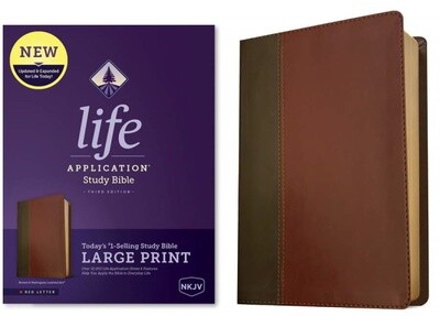 NKJV Life Application Large Print Study Bible (Third Edition), LeatherLike, Brown/Mahogany