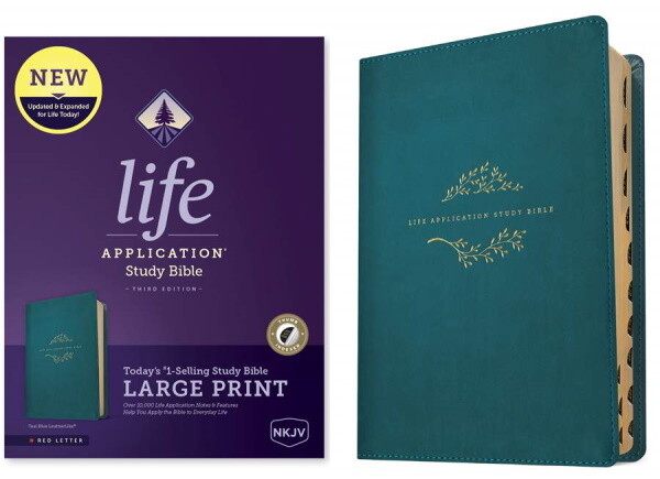 NKJV Life Application Large Print Study Bible (Third Edition), LeatherLike, Teal Blue, Indexed