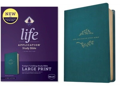 NKJV Life Application Large Print Study Bible (Third Edition), LeatherLike, Teal Blue