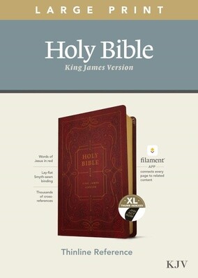 KJV Thinline Large Print Reference Bible, Filament Enabled Edition, LeatherLike, Ornate Burgundy, Indexed