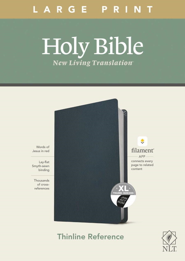 NLT Thinline Large Print Reference Bible, Filament Enabled Edition, Genuine Leather, Navy Blue, Indexed