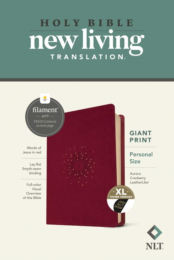 NLT Personal Size Giant Print Bible, Filament-Enabled Edition, LeatherLike, Aurora Cranberry, Indexed