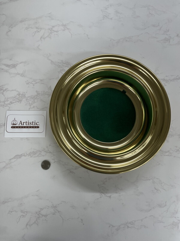 Offering Plate Brasstone with Green Plain Pad *LIMITED AVAILABILITY*