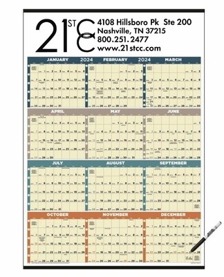 21stCC 2024 Laminated Dry Erase Wall Calendar with Marker