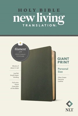 NLT Personal Size Giant Print Bible, Filament-Enabled Edition, Genuine Leather, Olive Green