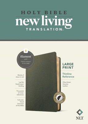 NLT Thinline Large Print Reference Bible, Filament Enabled Edition, Genuine Leather, Olive Green, Indexed