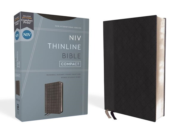 NIV Compact Thinline Bible, Leathersoft, Black/Gray