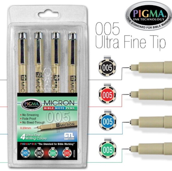 Pigma Micron Ultra Fine Point Bible Pen Kit (Set Of 4)