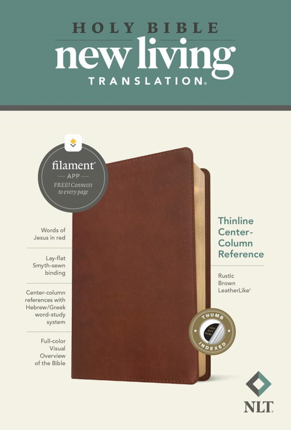 NLT Thinline Center-Column Reference Bible, Filament Enabled Edition, LeatherLike, Rustic Brown, Indexed