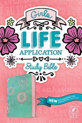 NLT Girls Life Application Study Bible, LeatherLike, Teal/Pink Flowers