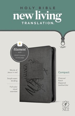 NLT Compact Bible, Filament-Enabled Edition, LeatherLike, Charcoal Patch, with Zipper