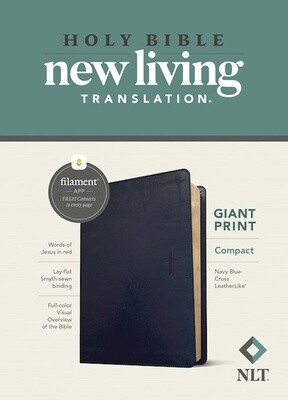 NLT Compact Giant Print Bible, Filament-Enabled Edition, LeatherLike, Navy Blue Cross