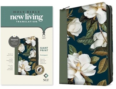 NLT Compact Giant Print Bible, Filament-Enabled Edition, LeatherLike, Magnolia Sage with Zipper, Indexed
