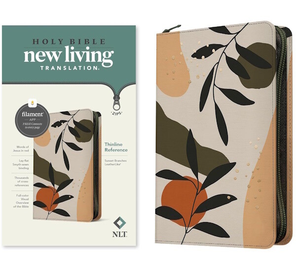 NLT Thinline Reference Zipper Bible, Filament Enabled Edition, LeatherLike, Sunset Branches