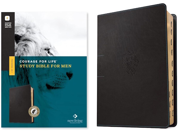 NLT Courage For Life Study Bible for Men, Filament Enabled Edition, LeatherLike, Onyx Lion, Indexed