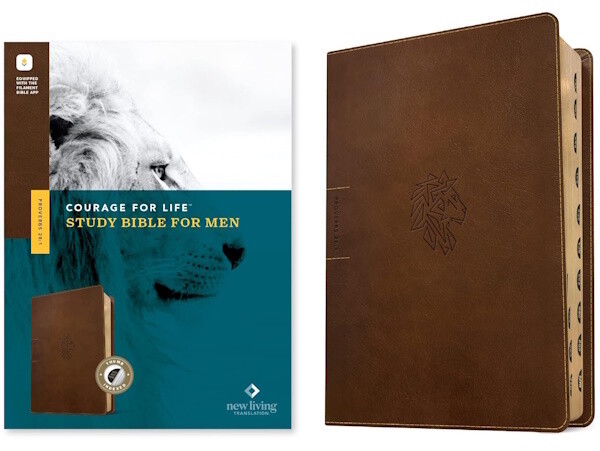 NLT Courage For Life Study Bible for Men, Filament Enabled Edition, LeatherLike, Rustic Brown Lion, Indexed