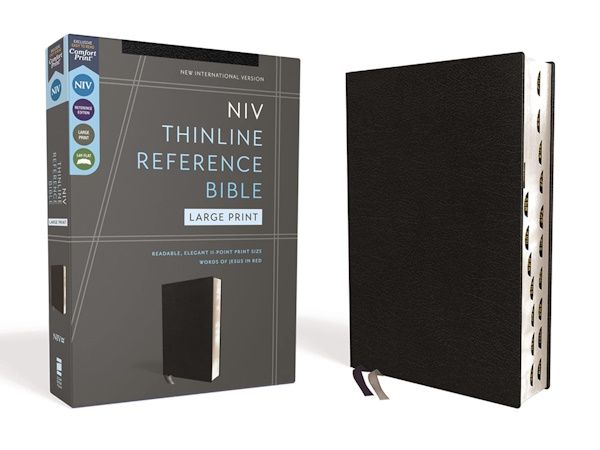 NIV Thinline Large Print Reference Bible, Bonded Leather, Black, Indexed