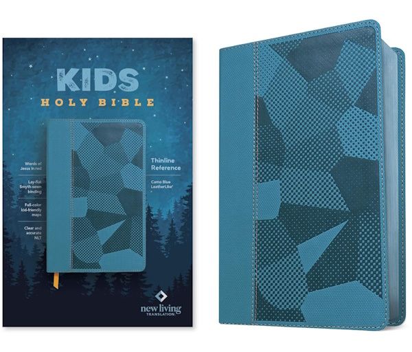 NLT Kids Thinline Reference Bible, LeatherLike, Camo Blue