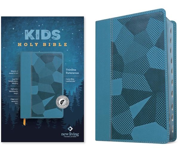 NLT Kids Thinline Reference Bible, LeatherLike, Camo Blue, Indexed