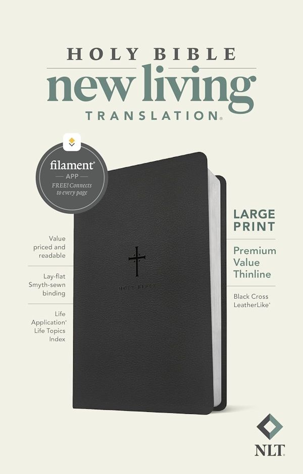 NLT Large Print Premium Value Thinline Bible, Filament-Enabled Edition, LeatherLike, Black Cross