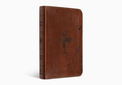 ESV Compact Bible, TruTone, Walnut, Weathered Cross Design