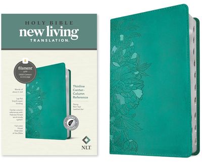 NLT Thinline Center-Column Reference Bible, Filament Enabled Edition, LeatherLike, Peony Rich Teal, Indexed