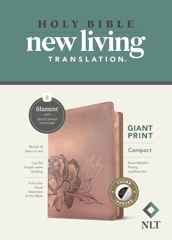 NLT Compact Giant Print Bible, Filament-Enabled Edition, LeatherLike, Rose Metallic Peony, Indexed