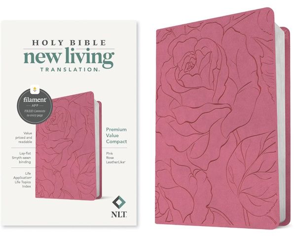 NLT Premium Value Compact Bible, Filament-Enabled Edition, LeatherLike, Pink Rose