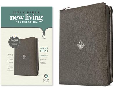NLT Compact Giant Print Bible, Filament-Enabled Edition, LeatherLike, Woven Cross Gray with Zipper