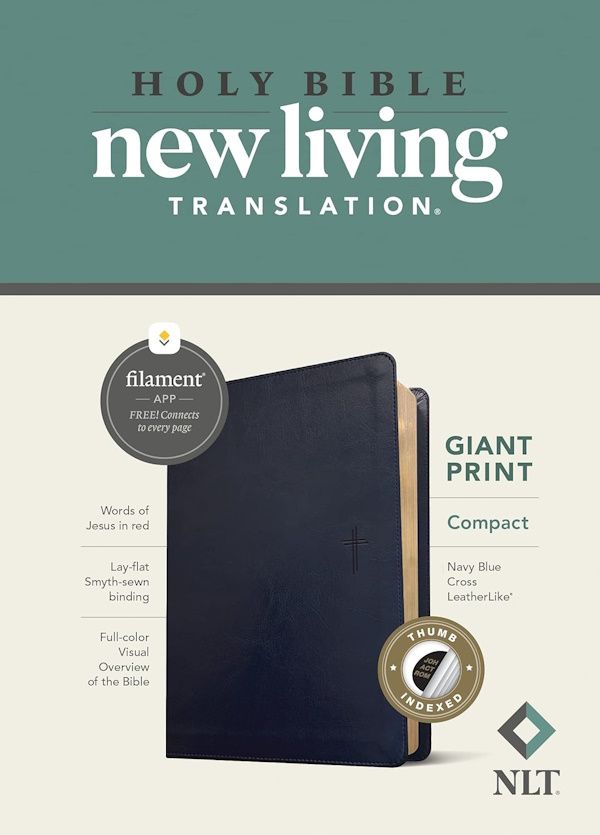 NLT Compact Giant Print Bible, Filament-Enabled Edition, LeatherLike, Navy Blue Cross, Indexed