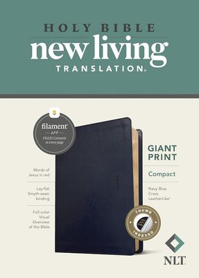 NLT Compact Giant Print Bible, Filament-Enabled Edition, LeatherLike, Navy Blue Cross, Indexed