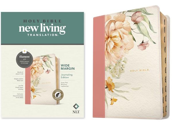 NLT Wide Margin Journaling Edition Bible, Filament Enabled Edition, LeatherLike, Dusty Pink Blossoms, Indexed
