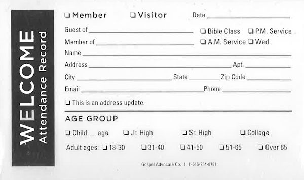 Welcome Attendance Record (pkg of 100)