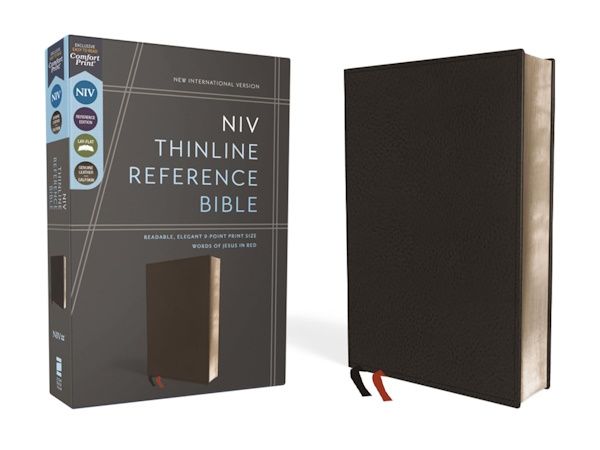 NIV Thinline Reference Bible, Genuine Calfskin Leather, Black