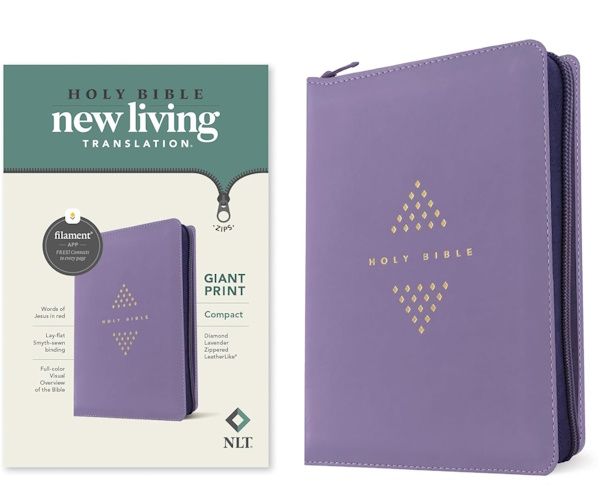 NLT Compact Giant Print Bible, Filament-Enabled Edition, LeatherLike,  Diamond Lavender with Zipper