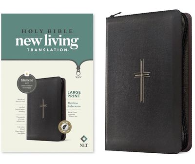 NLT Thinline Large Print Reference Zipper Bible, Filament Enabled Edition, LeatherLike,  Black Cross, Indexed
