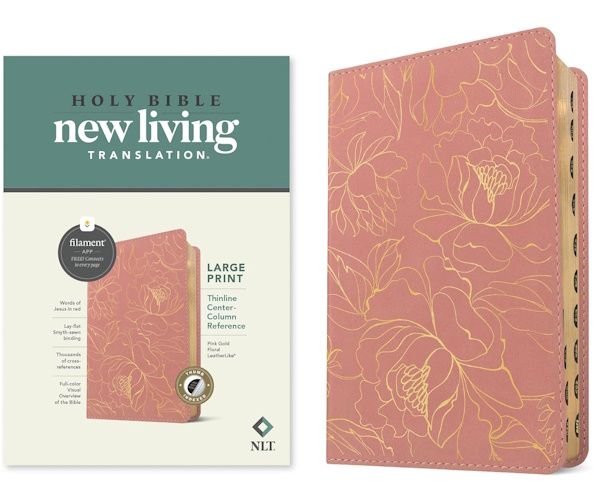 NLT Thinline Large Print Center-Column Reference Bible, Filament Enabled Edition, LeatherLike, Pink Gold Floral, Indexed