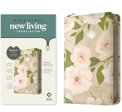 NLT Thinline Reference Zipper Bible, Filament Enabled Edition, LeatherLike, Tender Blossom Taupe