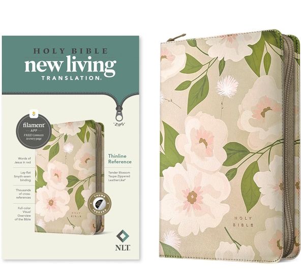 NLT Thinline Reference Zipper Bible, Filament Enabled Edition, LeatherLike, Tender Blossom Taupe, Indexed