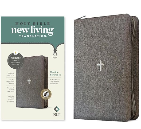 NLT Thinline Reference Zipper Bible, Filament Enabled Edition, LeatherLike, Textured Gray Cross, Indexed NLT Thinline Reference Zipper Bible, Filament Enabled Edition, LeatherLike, Textured Gray Cross, Indexed