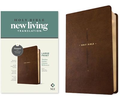 NLT Thinline Large Print Center-Column Reference Bible, Filament Enabled Edition, LeatherLike, Brown Holy Cross