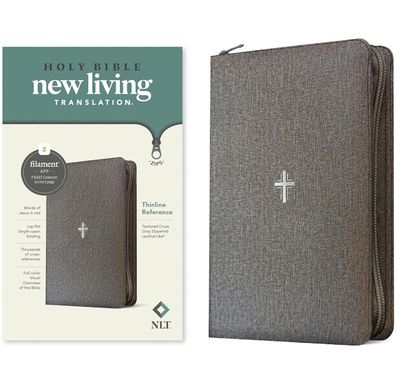 NLT Thinline Reference Zipper Bible, Filament Enabled Edition, LeatherLike, Textured Gray Cross NLT Thinline Reference Zipper Bible, Filament Enabled Edition, LeatherLike, Textured Gray Cross