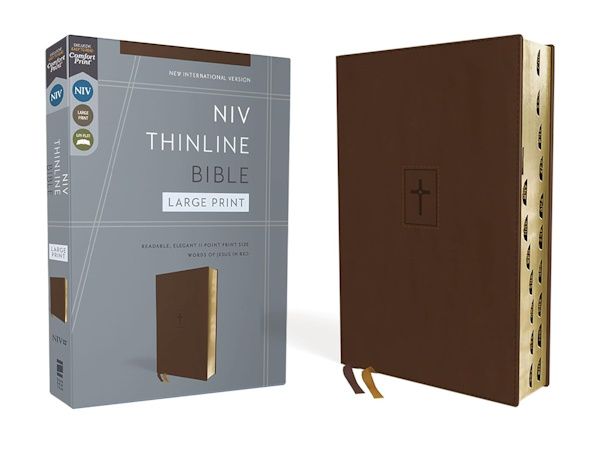 NIV Thinline Large Print Bible, Leathersoft, Brown, Indexed