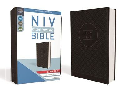 NIV Value Thinline Large Print Bible, Leathersoft, Charcoal/Black