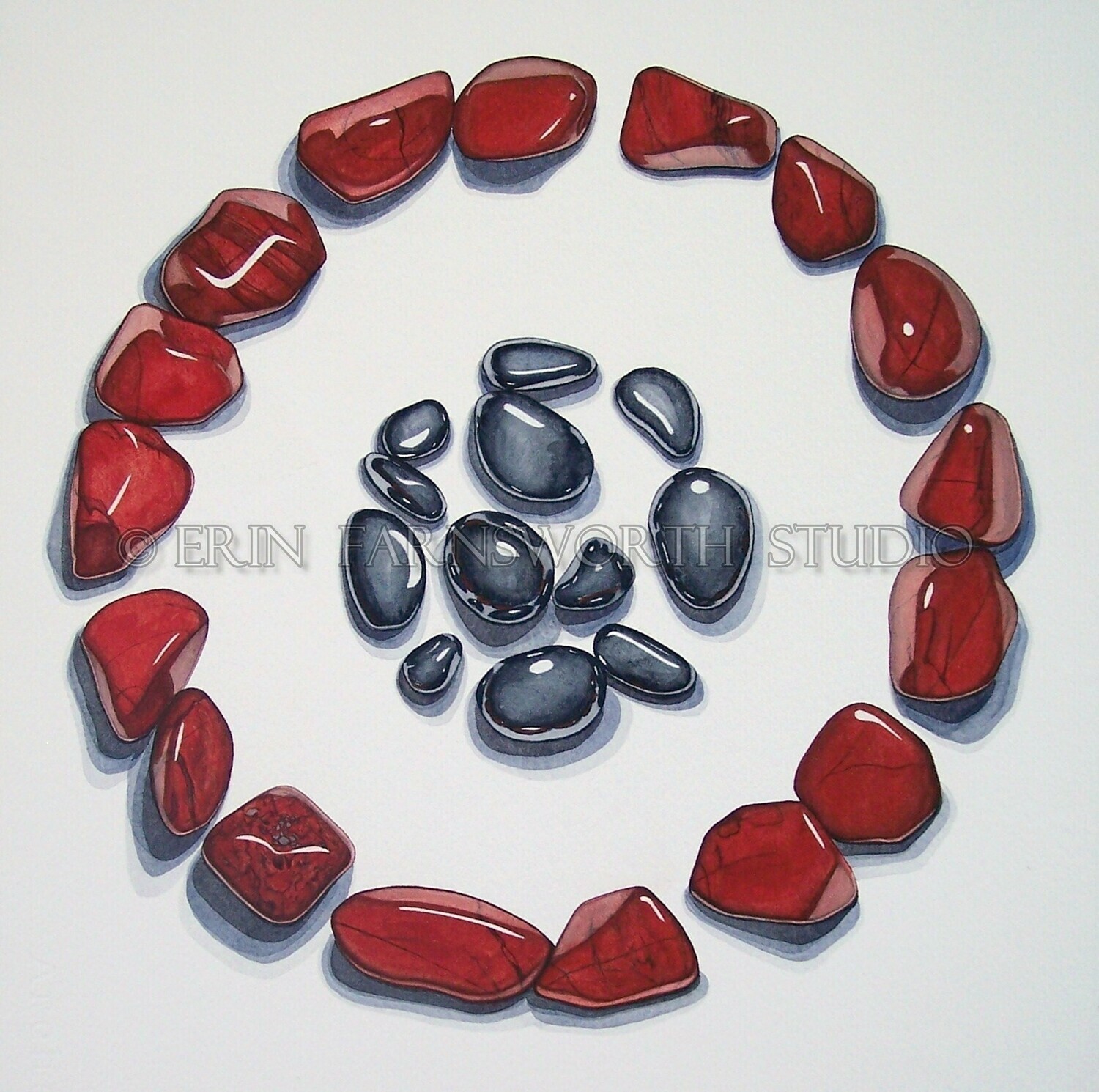 "Red Jasper and Hematite Circles" 8.5 x 11 print
