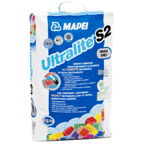 MAPEI Ultralite S2 - Легкий сверхэластичный клей для плитки C2ES2, серый, 15 кг