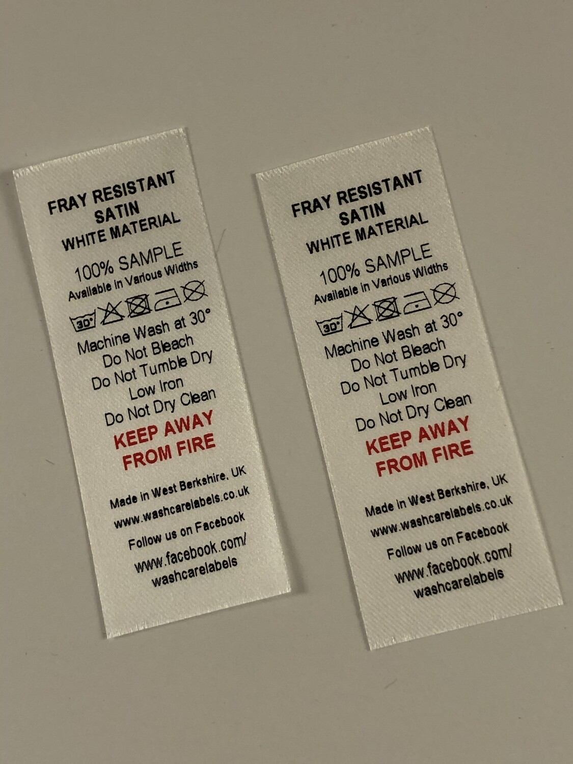 Fray Resistant Satin PRINTED x 100 Labels